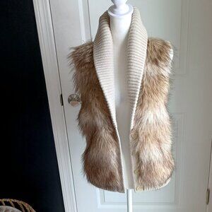 ANN TAYLOR WOOL SWEATER KNIT & FAUX FUR VEST SZ M